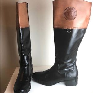 etienne aigner riding boots black and brown